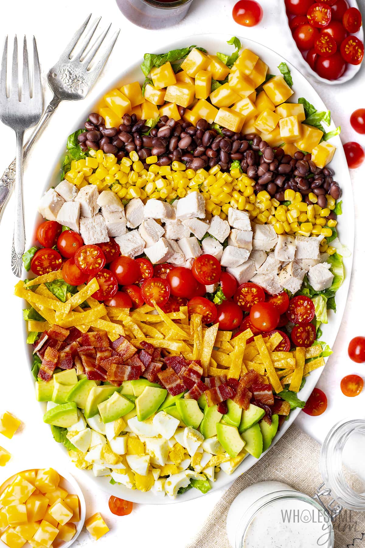 BBQ chicken salad on a serving platter.