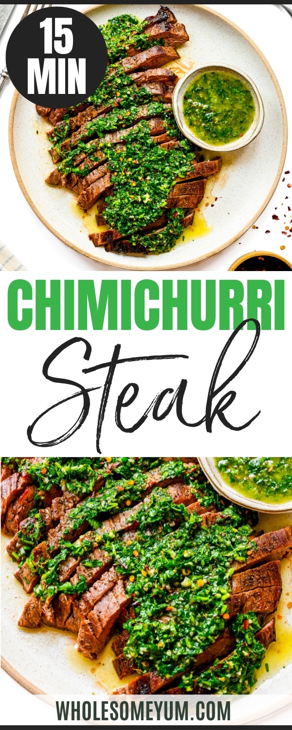 Chimichurri steak recipe pin.