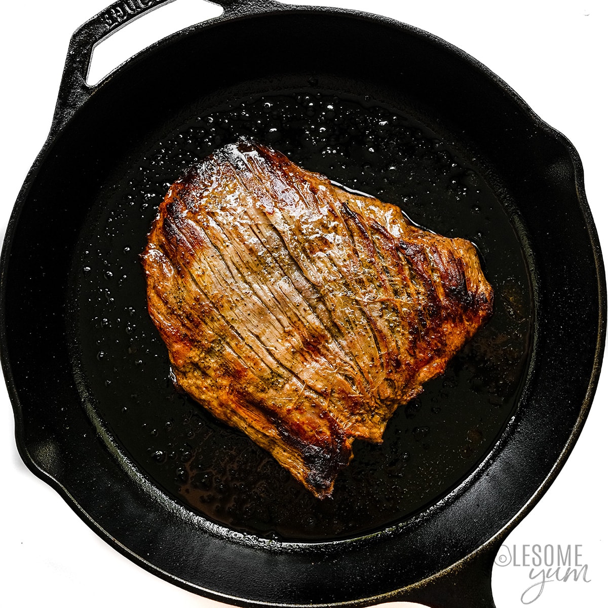Steak cooked in the cast iron skillet.