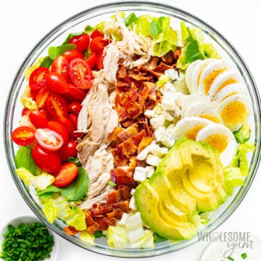 Cobb salad recipe in a bowl.