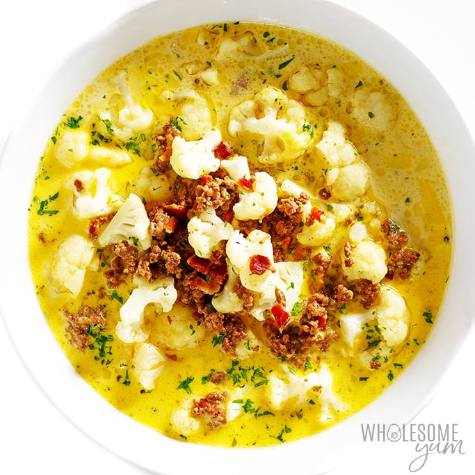 bacon cheeseburger soup in a bowl