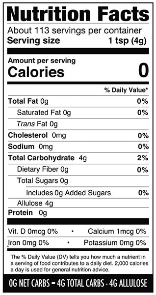 Nutrition label with allulose