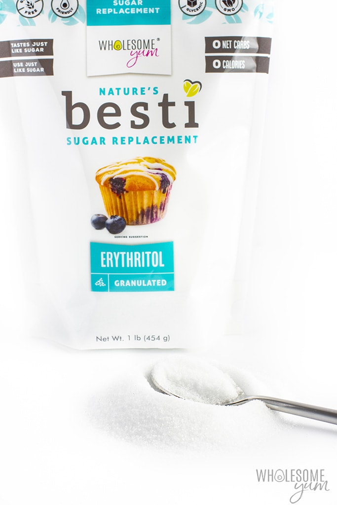 Wholesome Yum Erythritol bag with more on a spoon.