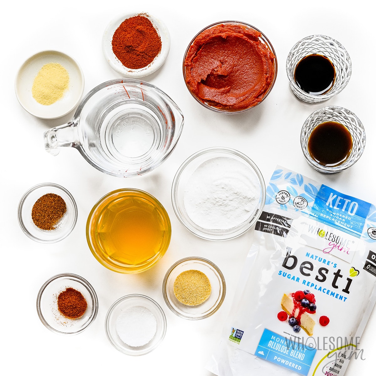 Keto BBQ sauce recipe ingredients measured out.
