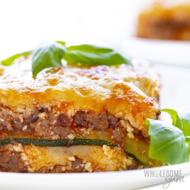 Slice of zucchini lasagna on a plate