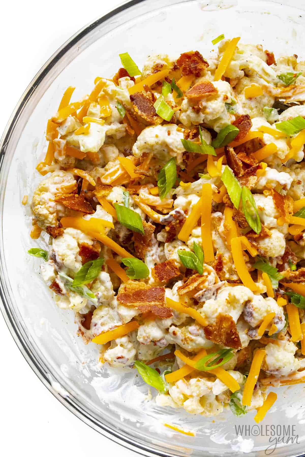 Cauliflower salad recipe in a bowl.