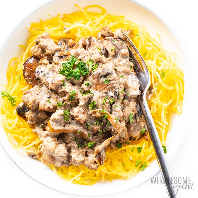 Plate of keto beef stroganoff