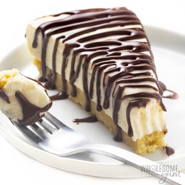Keto no bake cheesecake with bite taken out of the front