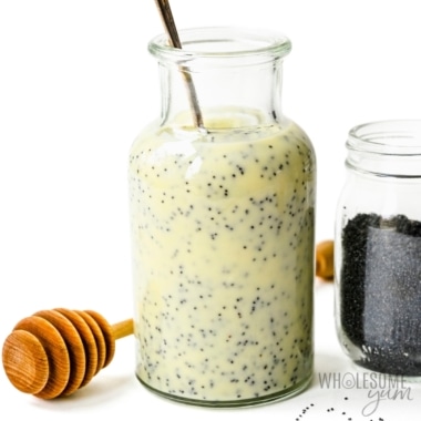Poppy seed dressing in a jar.