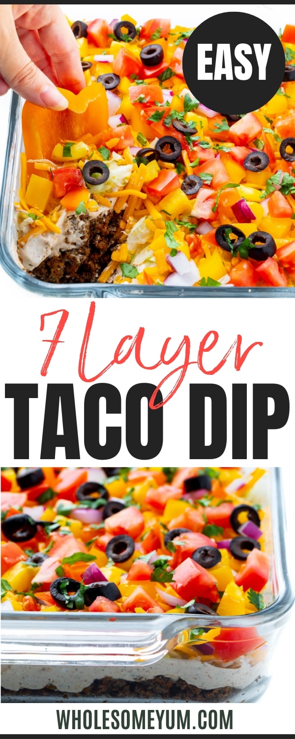 Taco dip recipe pin.