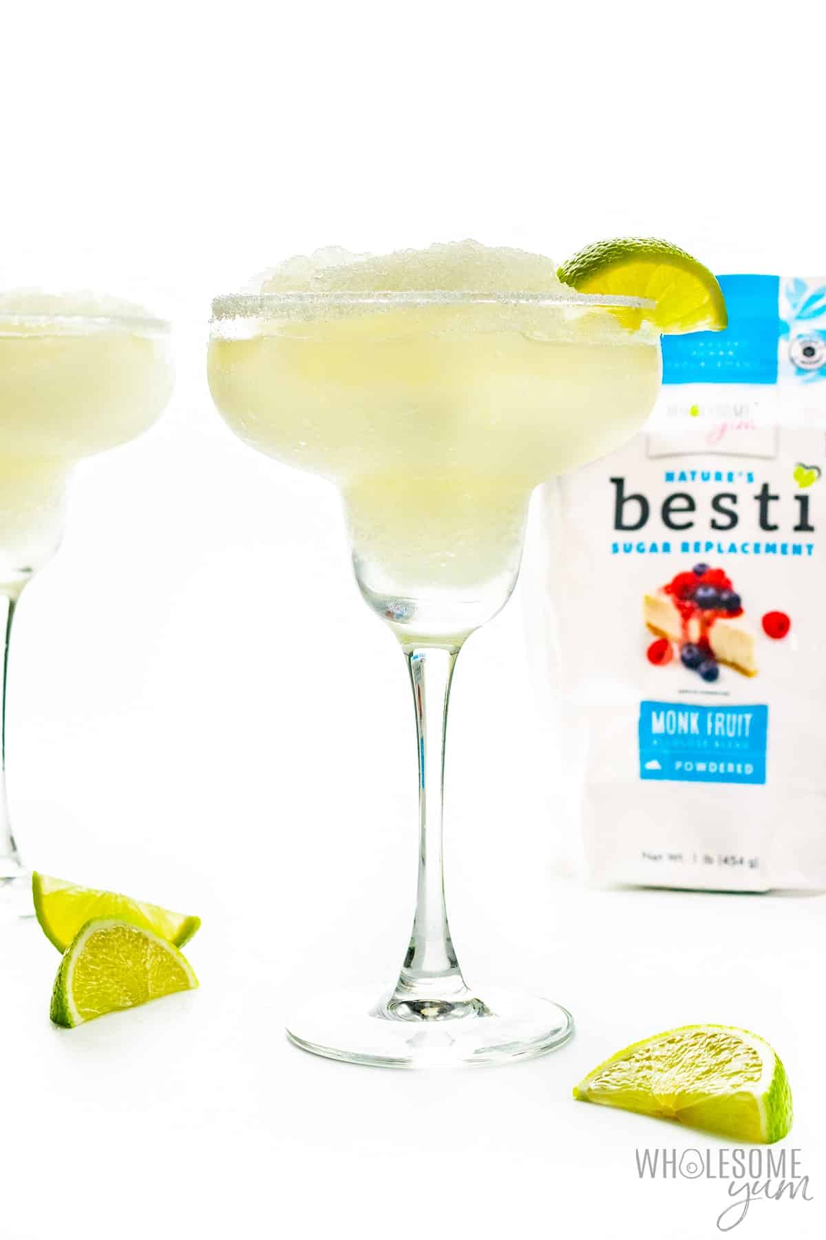 Skinny margarita next to powdered Besti.