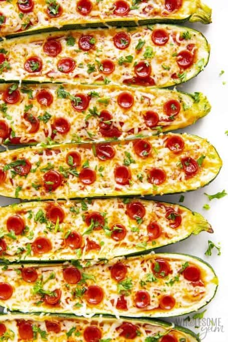 Zucchini pizza boats with pepperoni