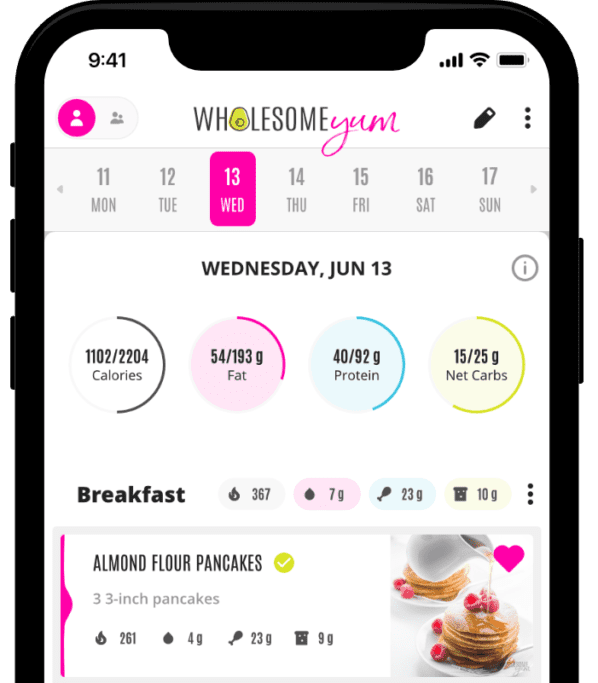Wholesome Yum app with keto meal plan.