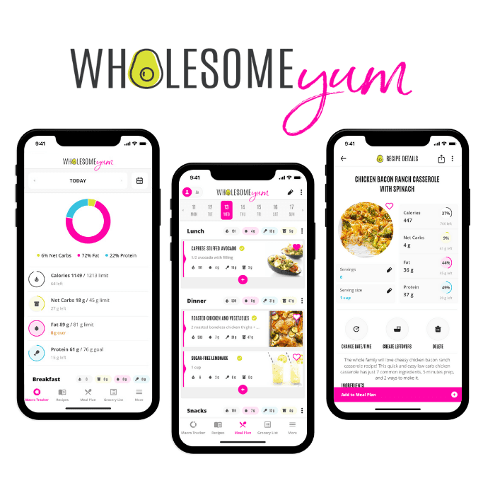 Wholesome Yum app displayed on phones.